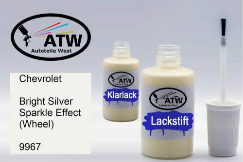 Chevrolet, Bright Silver Sparkle Effect (Wheel), 9967: 20ml Lackstift + 20ml Klarlack - Set, von ATW Autoteile West.